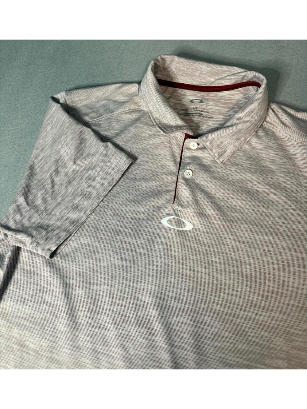 Oakley Polo Shirt Mens Large Red White Athletic Golf Performance Short Sleeve